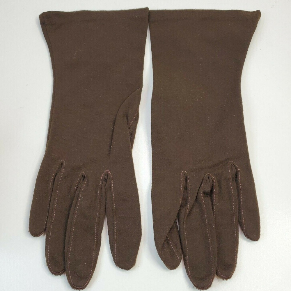 Vintage Van Raalte Brown Nylon Gloves Stitching Soft Size 7 1/2" Philippines
